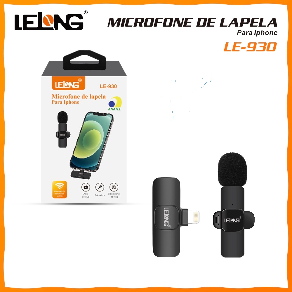 Microfone de Lapela Sem Fio para iPhone Microfone Lavalier para Gravação Vídeo Vlog