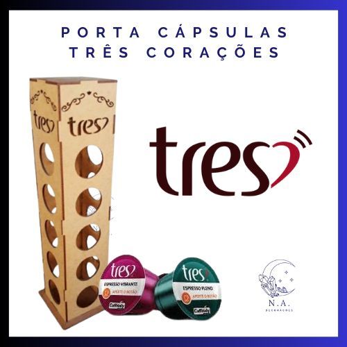 Porta Cápsulas Retangular de Capsulas de Café Três Corações MDF Cru 20 Cápsulas PROMOÇÃO N.A. DECOR