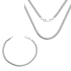 Conjunto Colar e Pulseira de Prata 925 Rabo de Rato Achatada 40cm 3mm