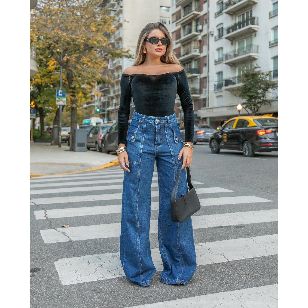 Calça carpenter blue denim Love - calça feminina glitter jeans