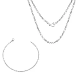 Conjunto Colar e Pulseira Feminina de Prata 925 Bismark 40cm 2mm