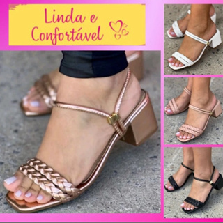 Sandália Salto Feminina Stillus Salto Tiras Trançadas Tamanco salto médio Palmilha Confort 2025 em Oferta na Shopee