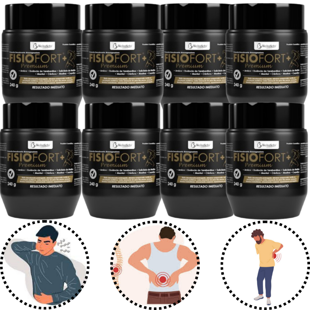 Kit 8 Potes Fisiofort Premium Massageador Corporal Alivio Corporal Imediato 240g