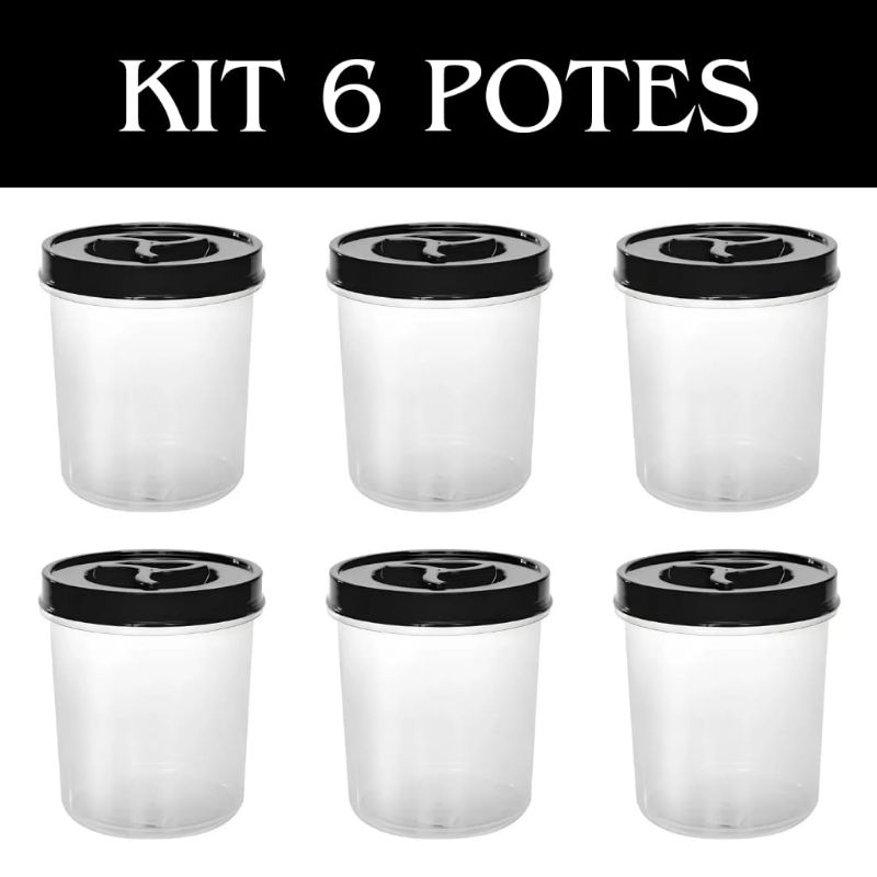 Kit 6 Potes de Mantimentos Com tampa de Rosca 500ml