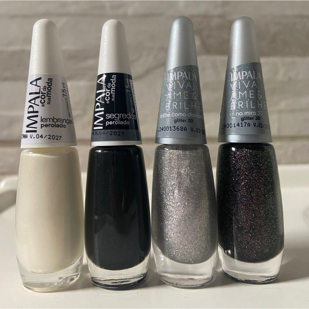 Kit Esmaltes Impala Tons de Preto e Branco com Glitter C/04