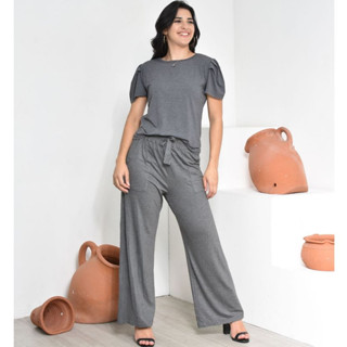 CONJUNTO VISCOLYCRA BLUSA MANGA PRINCESA E CALÇA PANTALONA em Oferta na Shopee