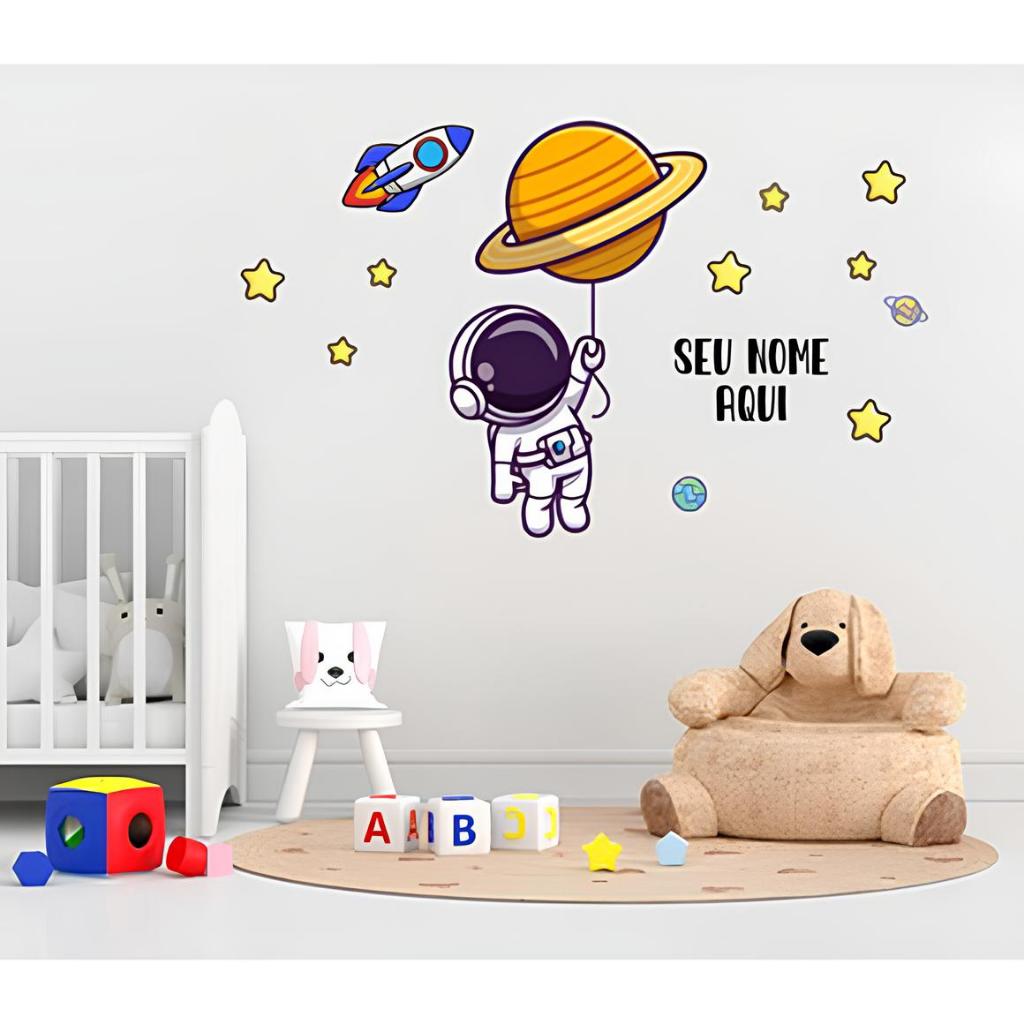 Adesivo de Parede Astronauta Personalizado Mod02 em Oferta na Shopee