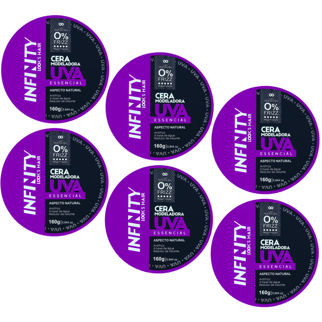 Kit 6 Pomada Cera Modeladora Uva Aspecto Natural Infinity Looks Hair (160g)