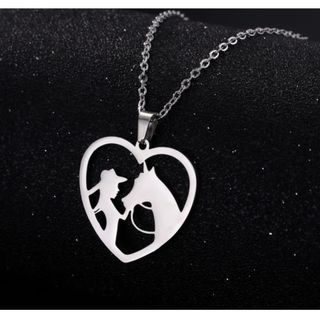 Colar Cowgirl Amor Cavalo Aço Inoxidável Pingente Country Cowboy Rodeio Coração Love Cavalgada Aço