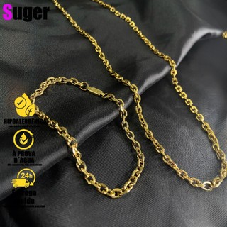 CONJUNTO MASCULINO CORRENTE + PULSEIRA CADEADO BANHADOS A OURO em Oferta na Shopee