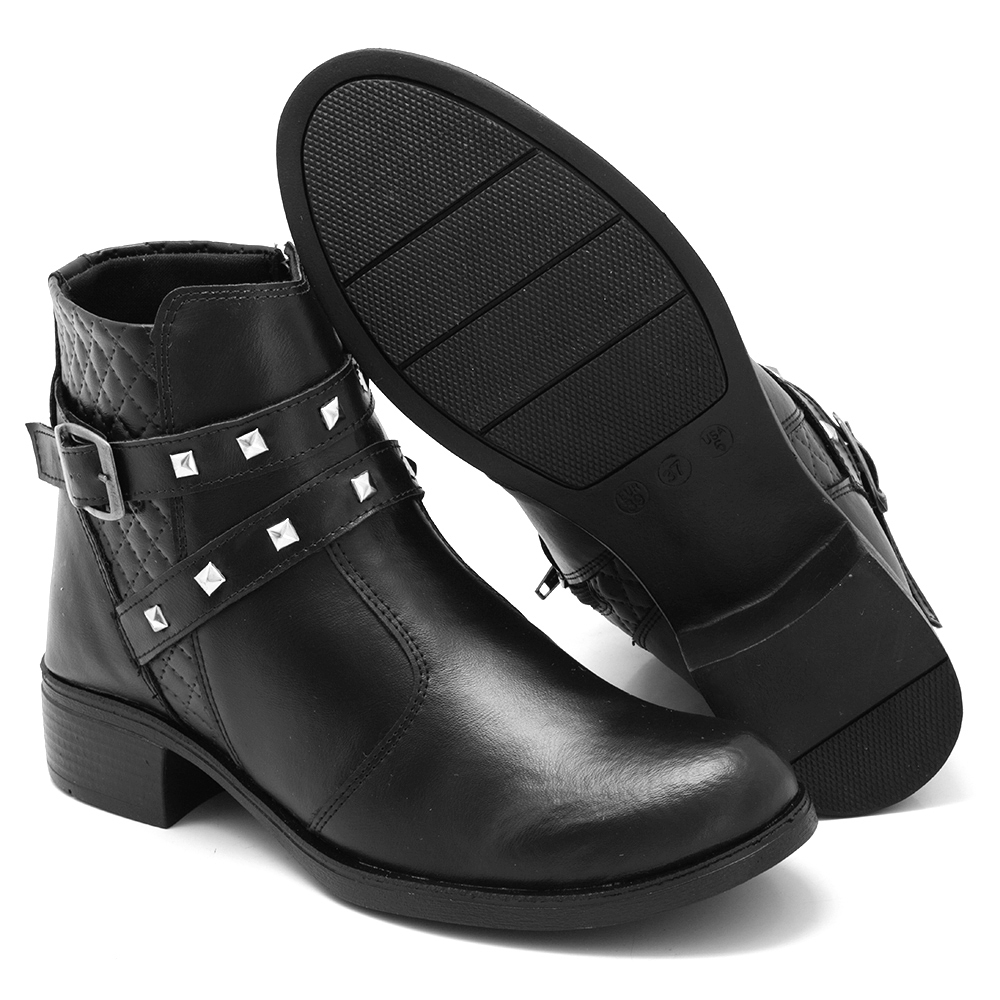 Coturno Feminino Montaria Bota Cano Curto de Zíper com Salto Baixo