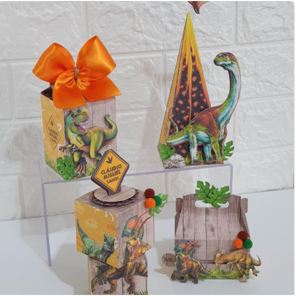 Caixas Personalizadas 3D Tema Dinossauros– Festa Infantil / Aniversário - Envio Rápido