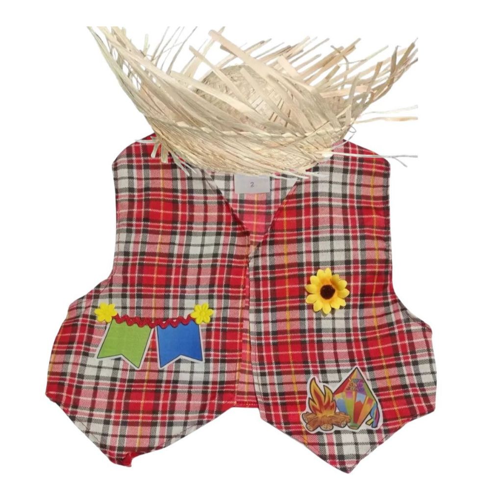 Colete Junino Xadrez Infantil Menino Festa Junina Roupa Caipira E Chapéu De Palha