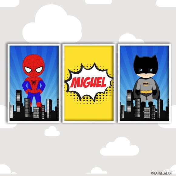 Quadro Decorativo Super Heróis Vingadores Com Nome Personalizado Decoração Quarto de Menino Infantil