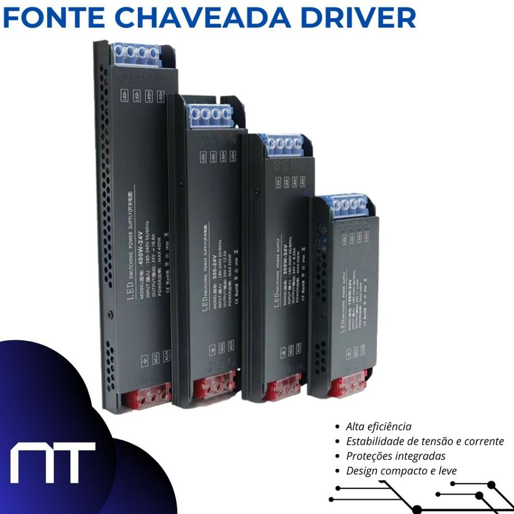Fonte Chaveada Driver Slim Preta Compacta 12V 5A-10A-20A-30A-50A Driver Prático para LED E Som
