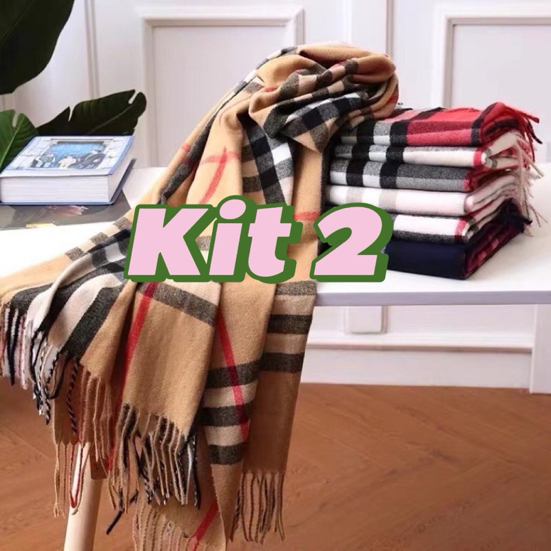 Kit 2 Cachecol Xadrez Feminino Lenço Pashmina Echarpe Masculino Unissex Para Frio Inverno