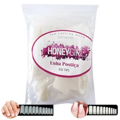 Unhas Tips Acrigel Porcelana Honey Girl Redondas Brancas Kit Pacote 500 unidades Sorriso / Meia-Lua