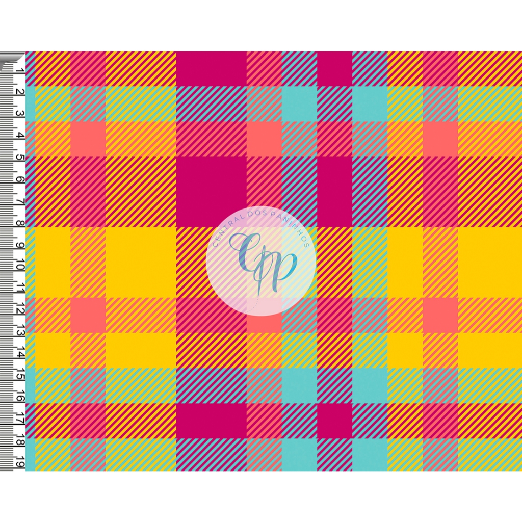 Tecido tricoline, microfibra ou gabardine - Xadrez - tartan - amarelo com rosa - 0.50CM