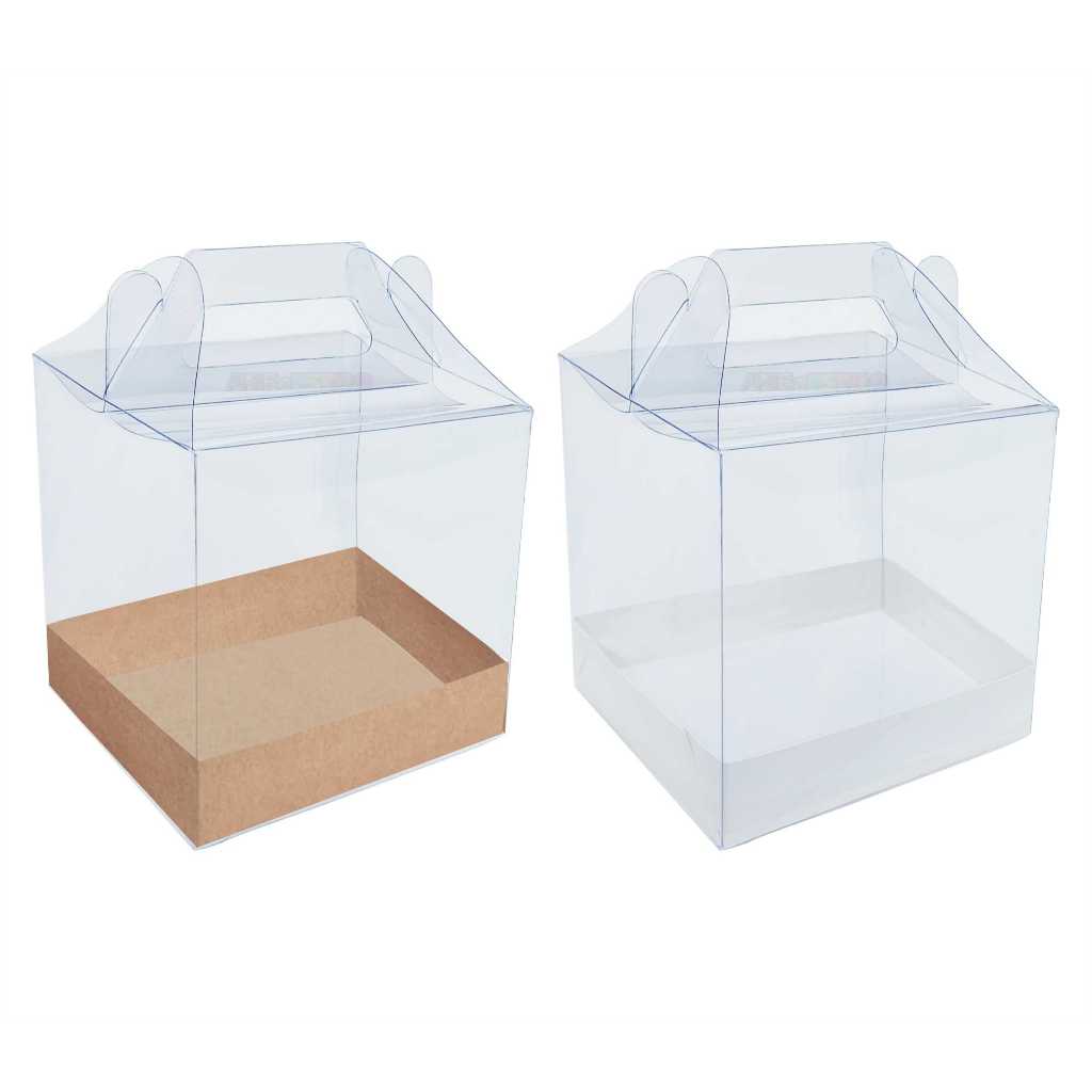 40 Caixa Maletinha 12x12x12 Transparente com Berço alça, maleta Presentes, mini bolo, panetone 250gr