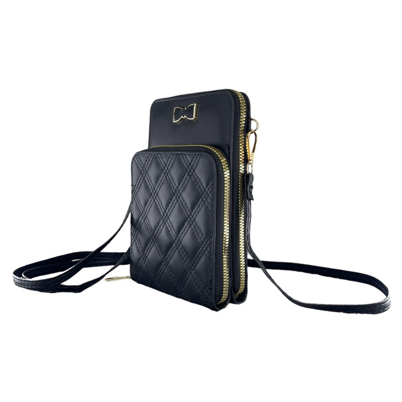 Bolsa Porta Carteira Feminina Transversal 2 Divisórias Com Pingente Lacinho