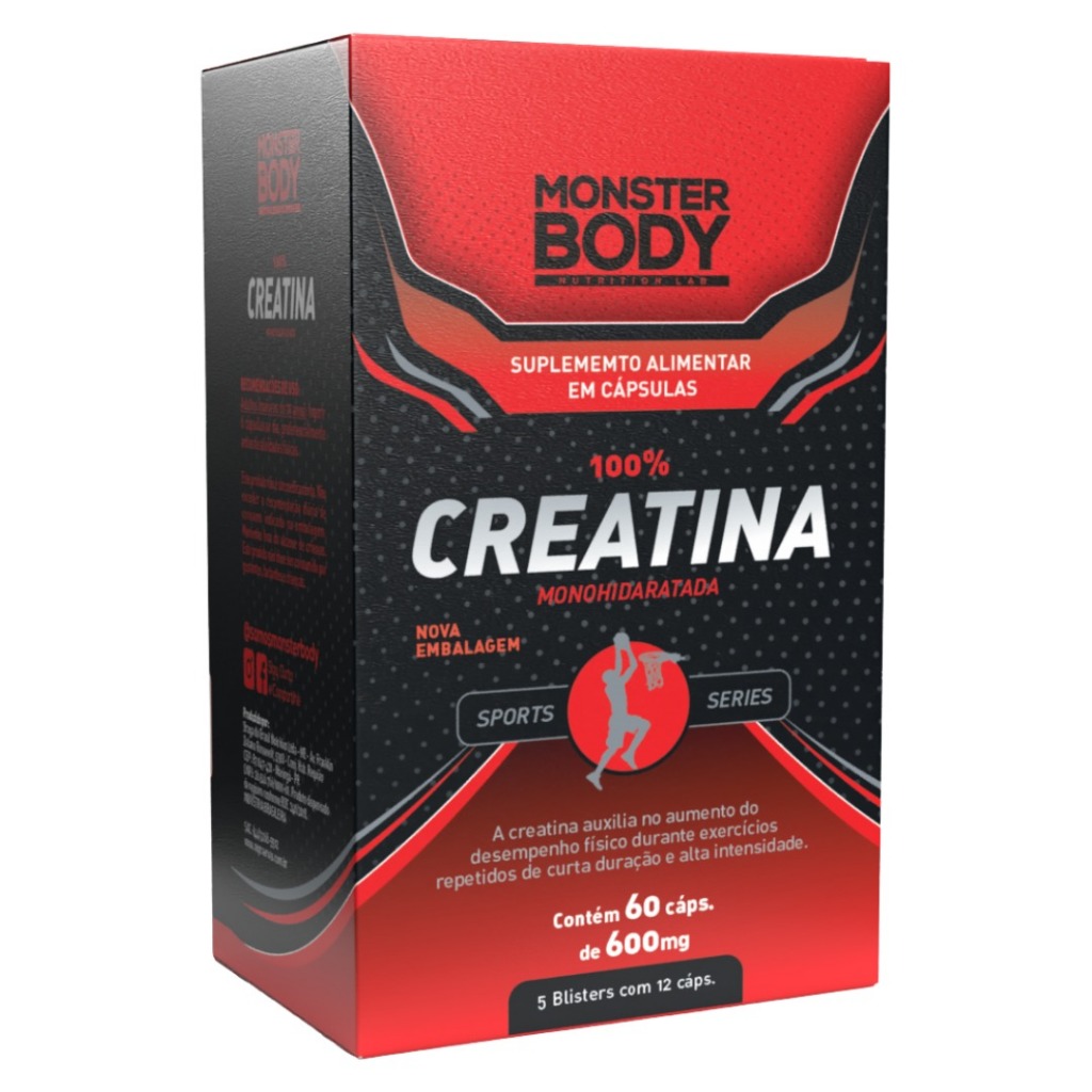 Creatina Monohidratada - 60 Caps - 600mg Monsterbody - Auxílio Para Ganhar Massa