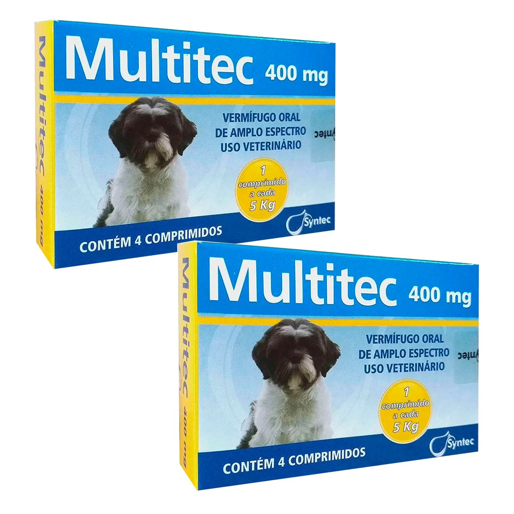 Kit 2un. Vermífugo Multitec 400mg Para Cães até 5 Kg Syntec 4 Comprimidos - Pets
