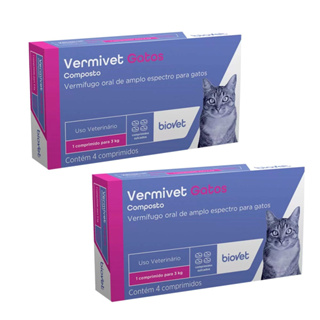 Kit 2un. Vermífugo Vermivet Composto Para Gatos Biovet 4 Comprimidos em Oferta na Shopee