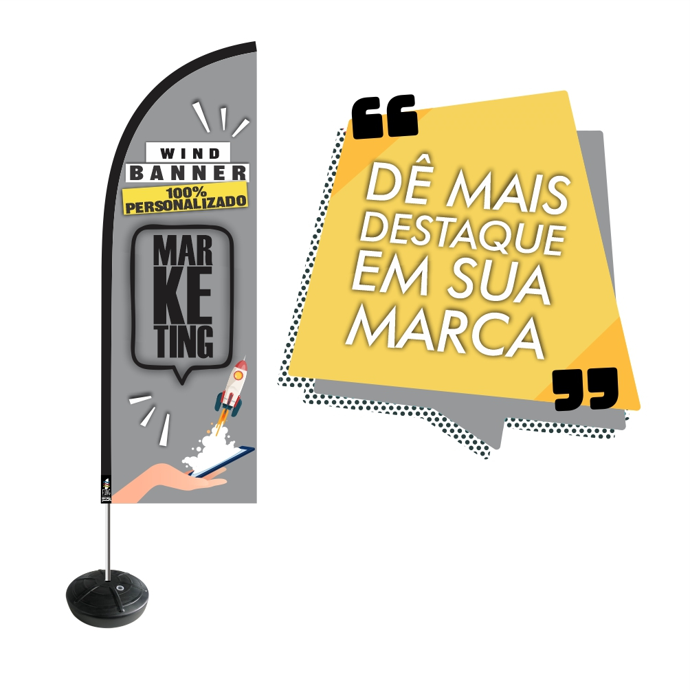 Wind banner Kit Completo Personalizado Dupla Face 2,8m Fly Flag SUA MARCA
