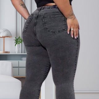 Calça Jeans Preta Marmorizada Plus Size Feminina Skinny Cós Alto Cintura Alta muita Lycra…