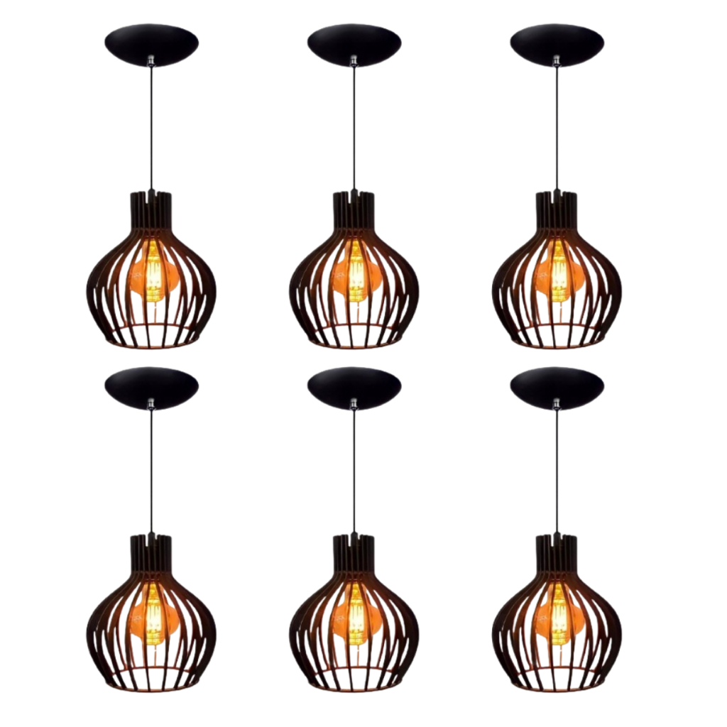 Kit 6 Luminarias De Teto Pendentes Balcão Bancada Cozinha Varanda Cor Preto Com Fiação - 6ppp em Oferta na Shopee