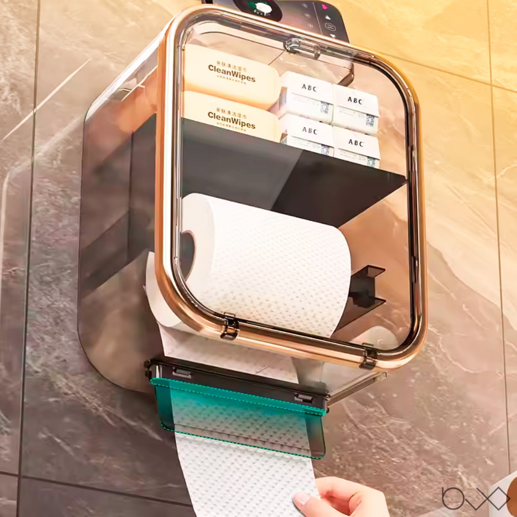 Caixa Box Porta Papel Higiênico Dispenser Organizador Banheiro Trava Magnética Suporte Cel...