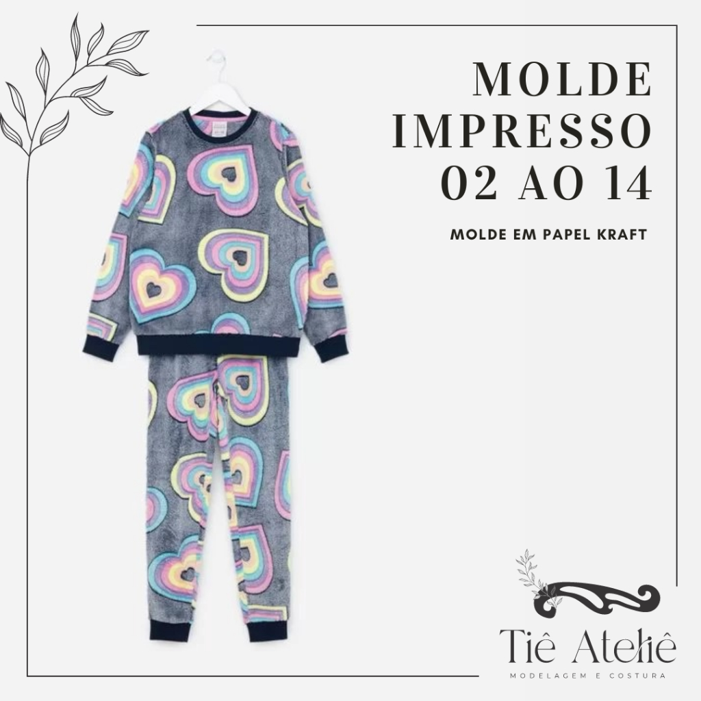 MOLDE EM PAPEL KRAFT DE PIJAMA COM RIBANAS INFANTIL UNISSEX PARA COSTURA MODELAGEM EM PAPEL KRAFT em Oferta na Shopee