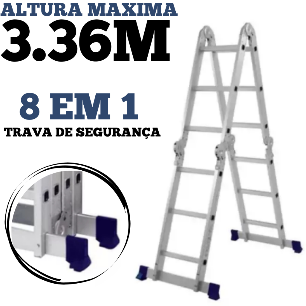 Escada Articulada Multifuncional 4x3 12 Degraus Alumínio Mor em Oferta na Shopee