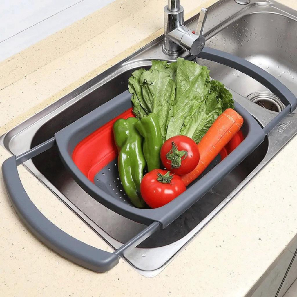 Escorredor de Pia para Alimentos de Silicone com Alças Retrátil