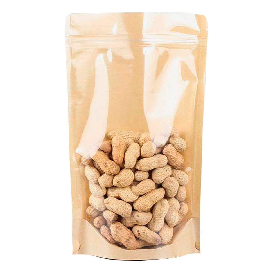 Sacos de Papel com Visor - Stand Up Pouch Kraft Fosco C/ Frente Transparente com Zip Lock (Pacote com 50 Unidades)