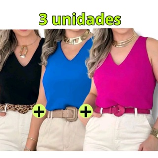 Kit com 3 Blusa Regata Duna Alça Larga Elegante em Oferta na Shopee