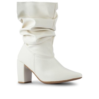 Bota Feminina Lumiss Slouchy Cano Médio Stretch Salto Alto Grosso Confortável Bico Fino Enrugada