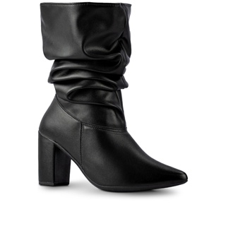 Bota Feminina Lumiss Slouchy Confortável Cano Médio Stretch Enrugado Salto Alto Grosso Bico Fino em Oferta na Shopee