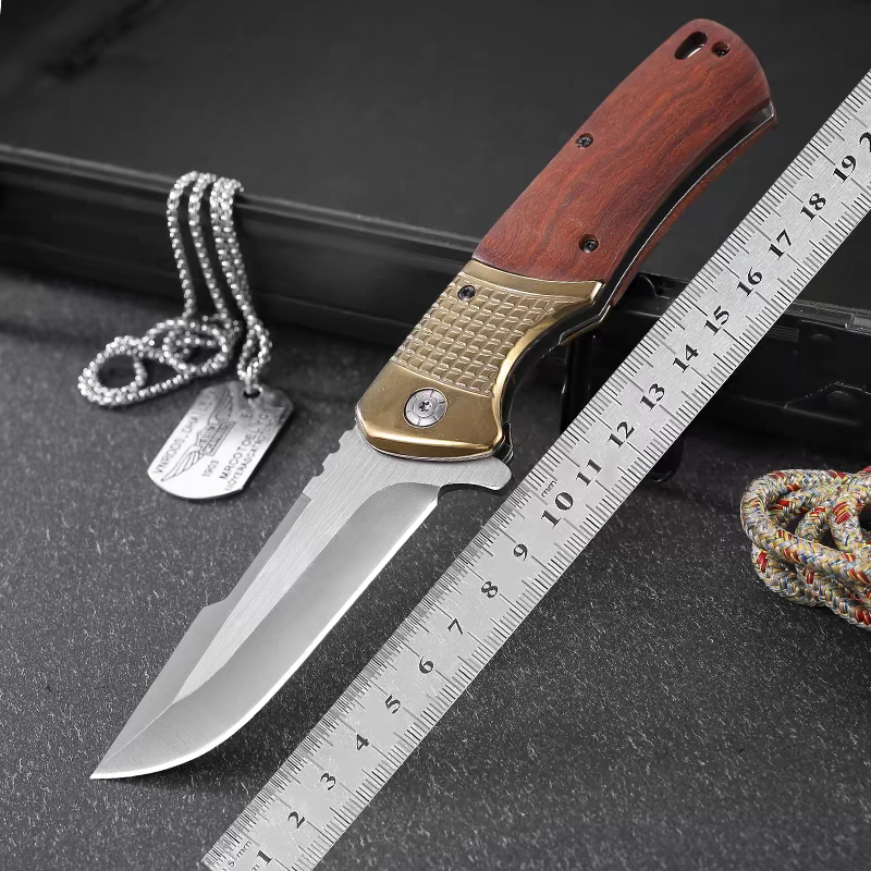 Canivete Faca Cabo De Madeira Com Dourado Afiado Semi Automatico em Oferta na Shopee