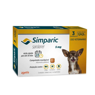 Simparic 5 mg 3 Comprimidos - Cães de 1,3 a 2,6 - Zoetis Original em Oferta na Shopee