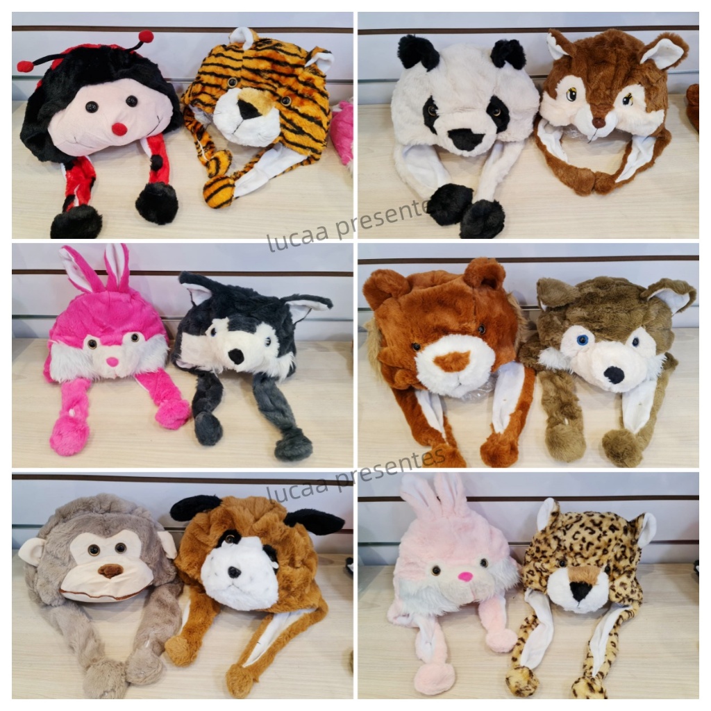 Touca infantil bichinho gorro infantil inverno KIDS animal de pelúcia termica ou com luva