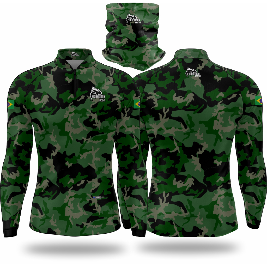 CAMISA CAMISETA BLUSA + BANDANA DE PESCA COM PROTEÇAO UV50+ CAMUFLADA