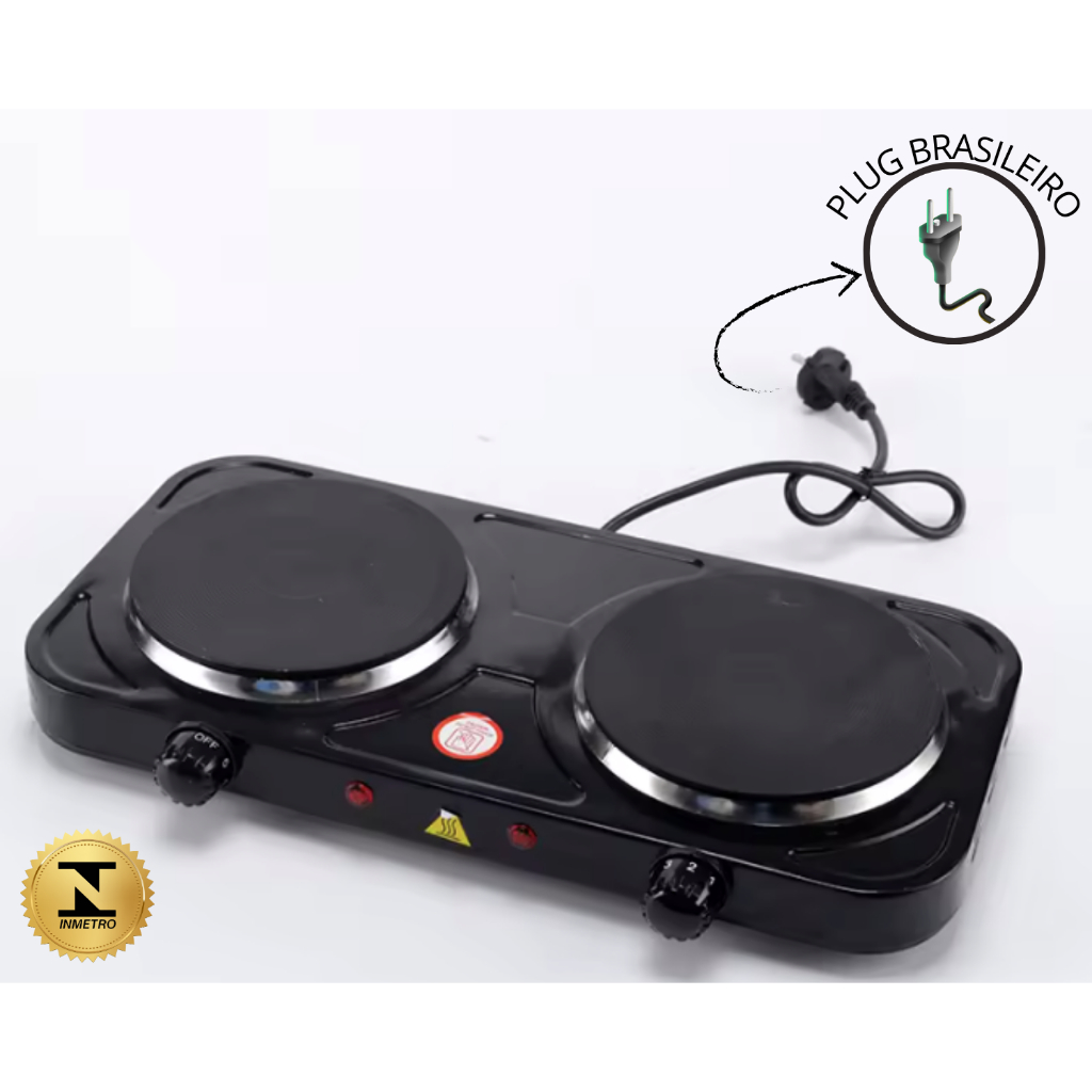 Imagem Fogão Fogareiro Elétrico Portátil Camping Mesa Inox 2 Boca 2000W Potência Cooktop De Mesa