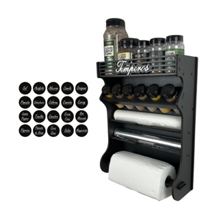 Porta Tempero de Parede 6 Potes com Local Para Colocar Potes de Sal e Cartela com 20 Etiquetas em Oferta na Shopee