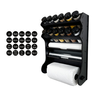 Porta Tempero Parede 12 Potes com Porta Papel Toalha e Papel Alumínio com Cartela com 20 Etiquetas. em Oferta na Shopee