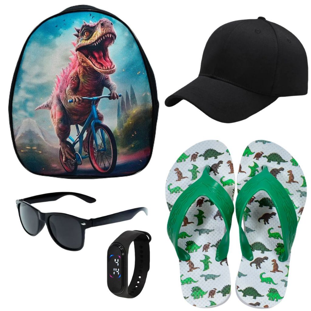 Kit Infantil De Acessórios Masculinos Meninos Personagem Mochila Chinelo Óculos Relógio Boné