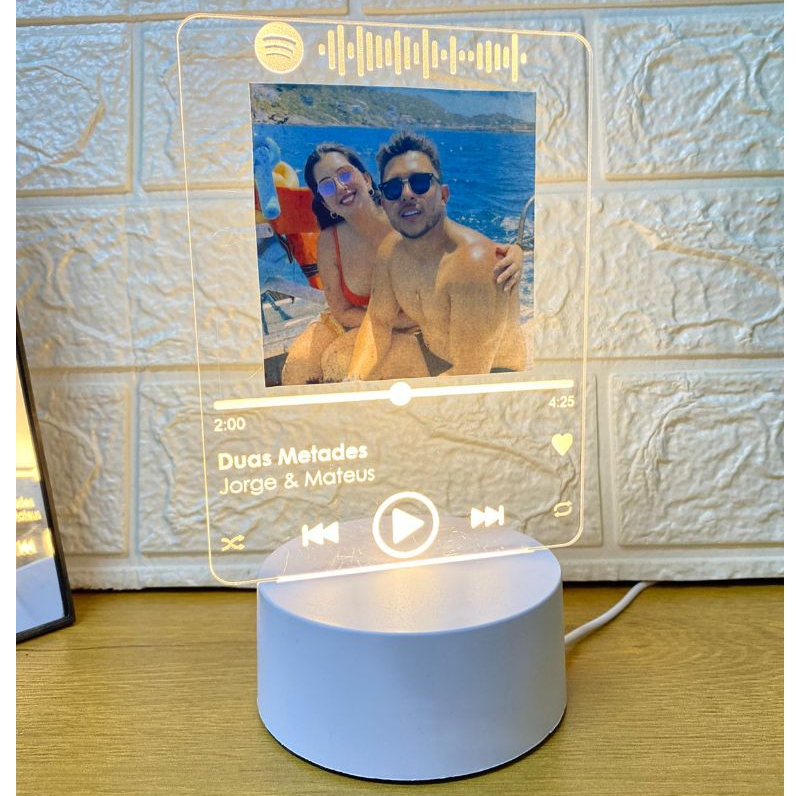 Detalhes do Porta Retrato Luminária Dia dos Namorados Spotify Personalizada Casal Presente LED Branco Quente