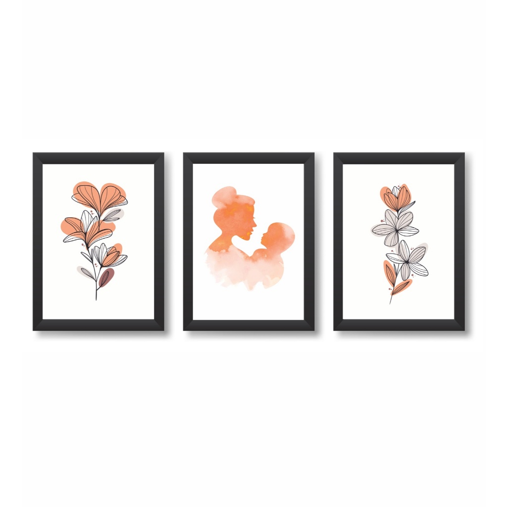 Kit 3 Quadros Decorativos Consultório Médico Mãe e Filho Tamanho 20x30cm A4 Molduras Madeira Vidro Pretas