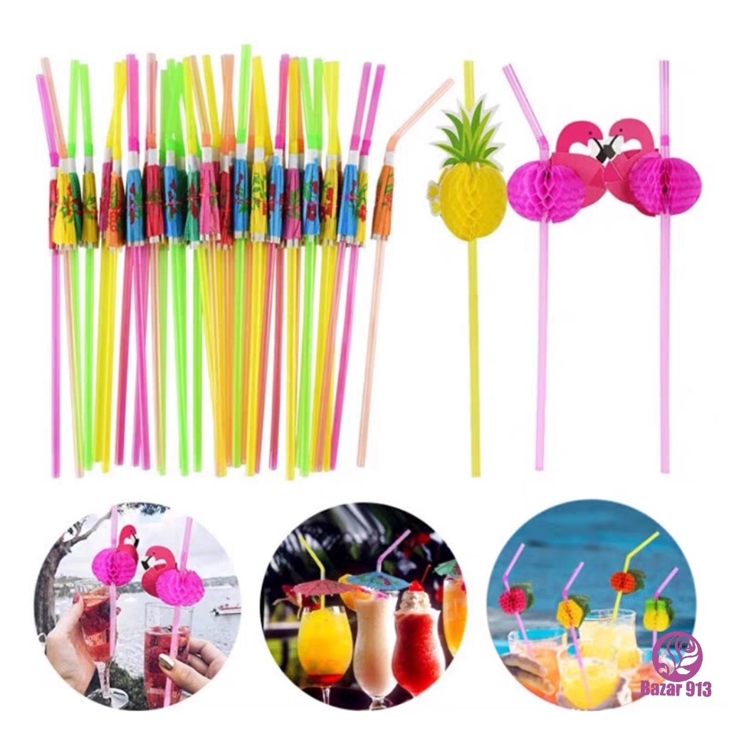 Kit Canudos Sombrinha Guarda-chuva Fruta para Drinks Copo Festa tropical