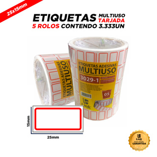 Kit C/ 5 Rolos de Etiqueta Tarjada Multiuso 25mmx15mm Total  3.333 Etiquetas em Oferta na Shopee